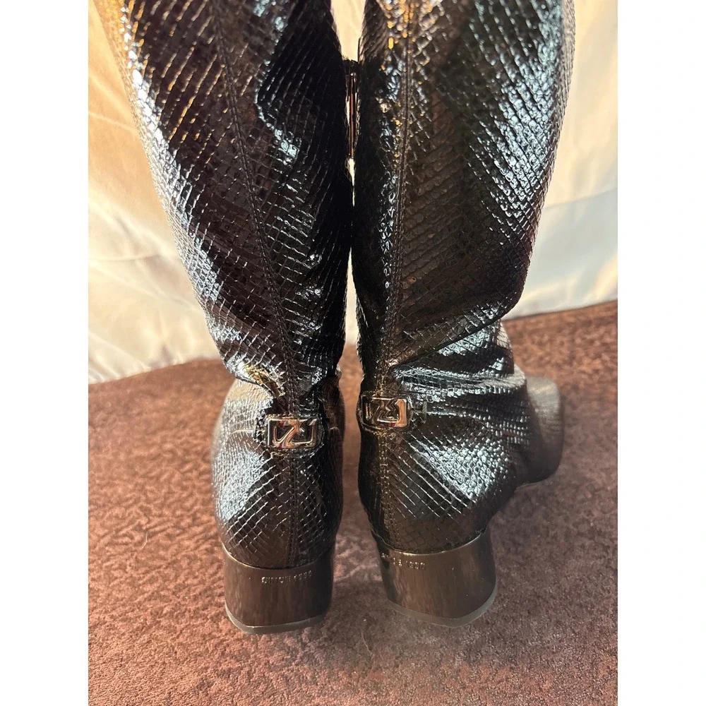 Franco Sarto Womens Black Snake Over The Knee Boots Square Toe Block Heel 5